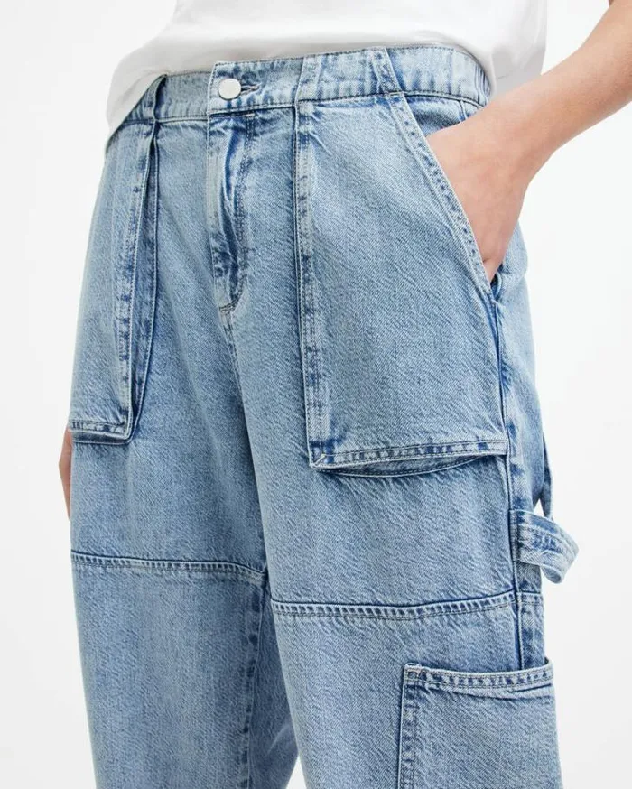 Mila Tapered Slim Fit Denim Pants Light Indigo Women AllSaints Jeans