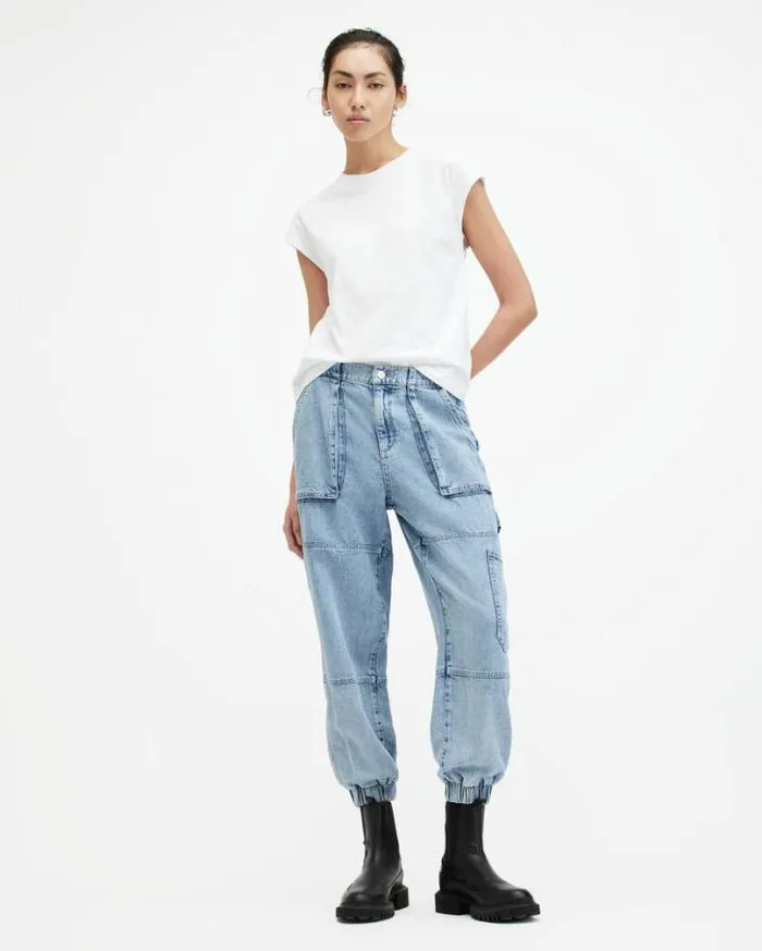 Mila Tapered Slim Fit Denim Pants Light Indigo Women AllSaints Jeans