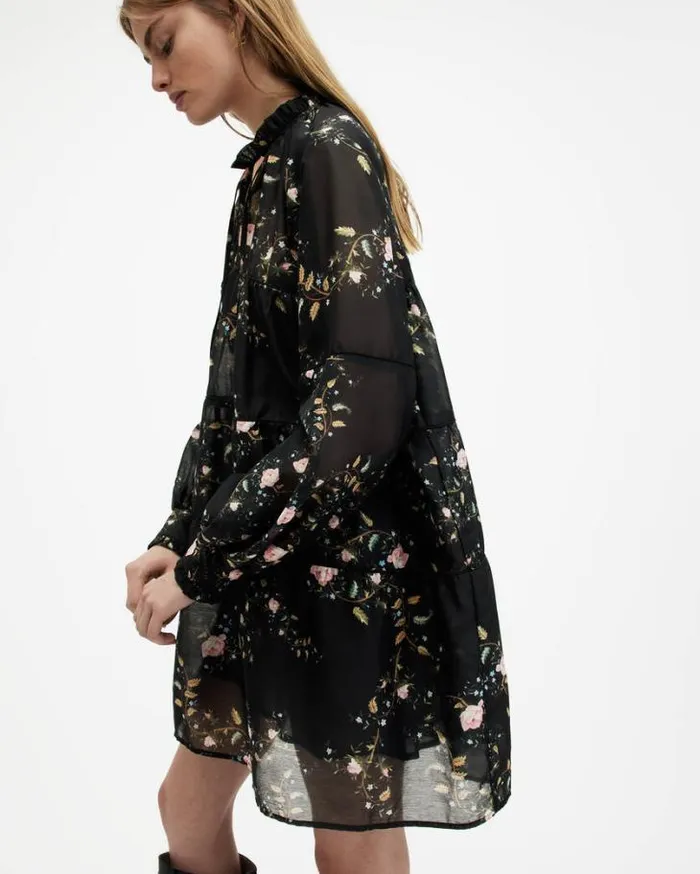 Mindy Oversized Oto Floral Mini Dress Black Women AllSaints Dresses