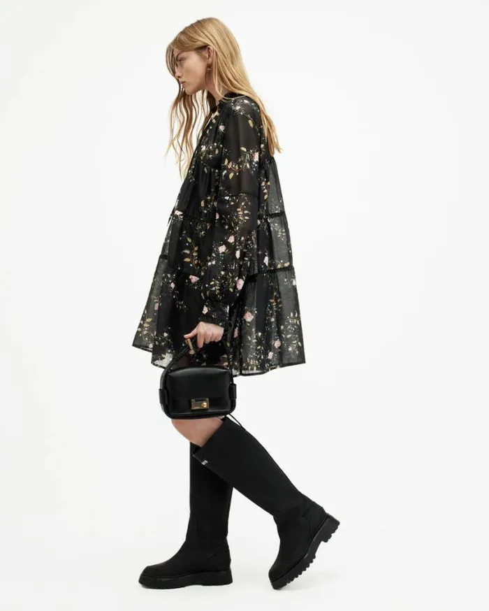 Mindy Oversized Oto Floral Mini Dress Black Women AllSaints Dresses