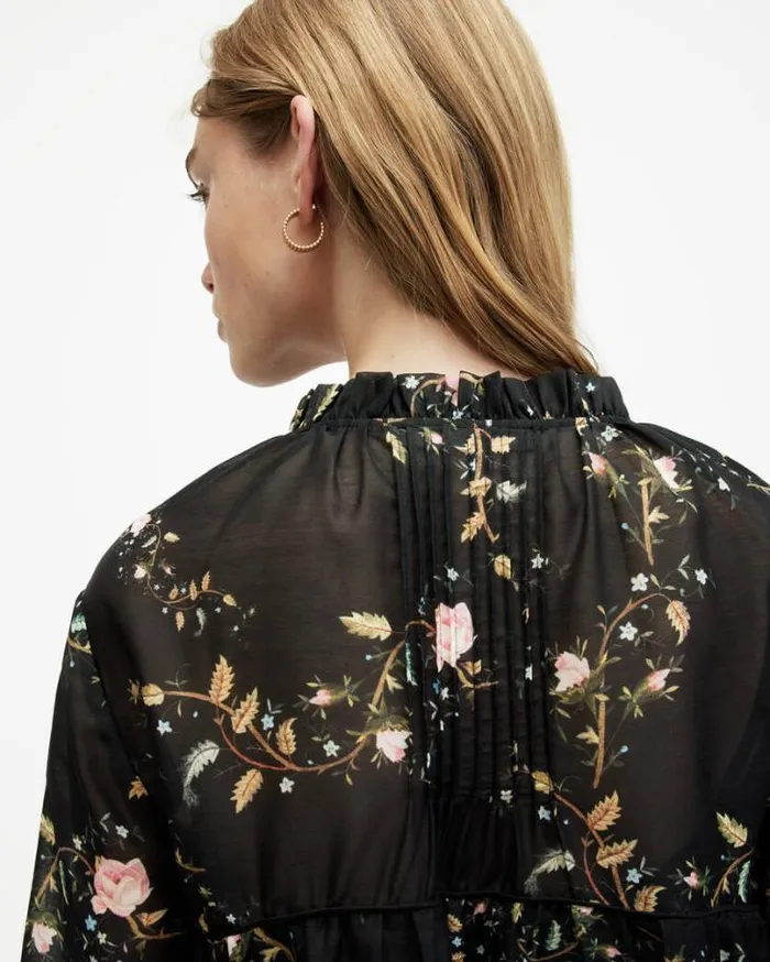 Mindy Oversized Oto Floral Mini Dress Black Women AllSaints Dresses