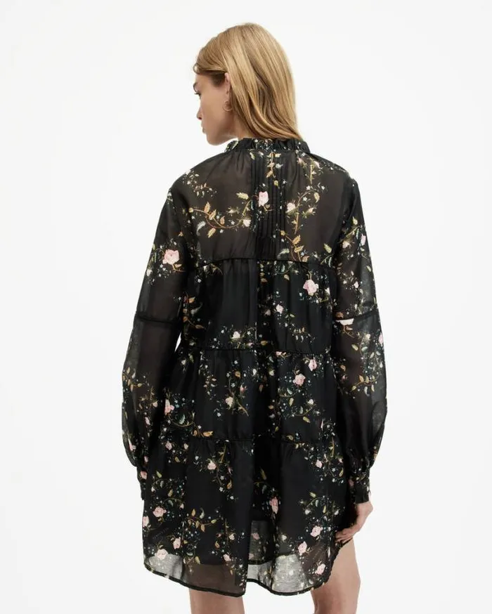 Mindy Oversized Oto Floral Mini Dress Black Women AllSaints Dresses
