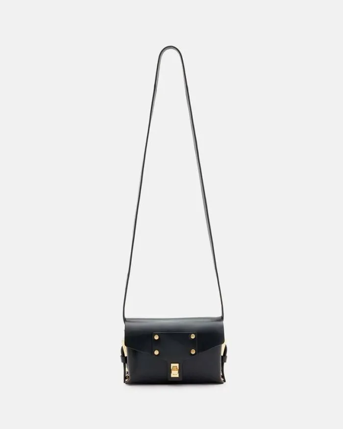 Miro Mini Leather Crossbody Bag Black Women AllSaints Handbags and Wallets