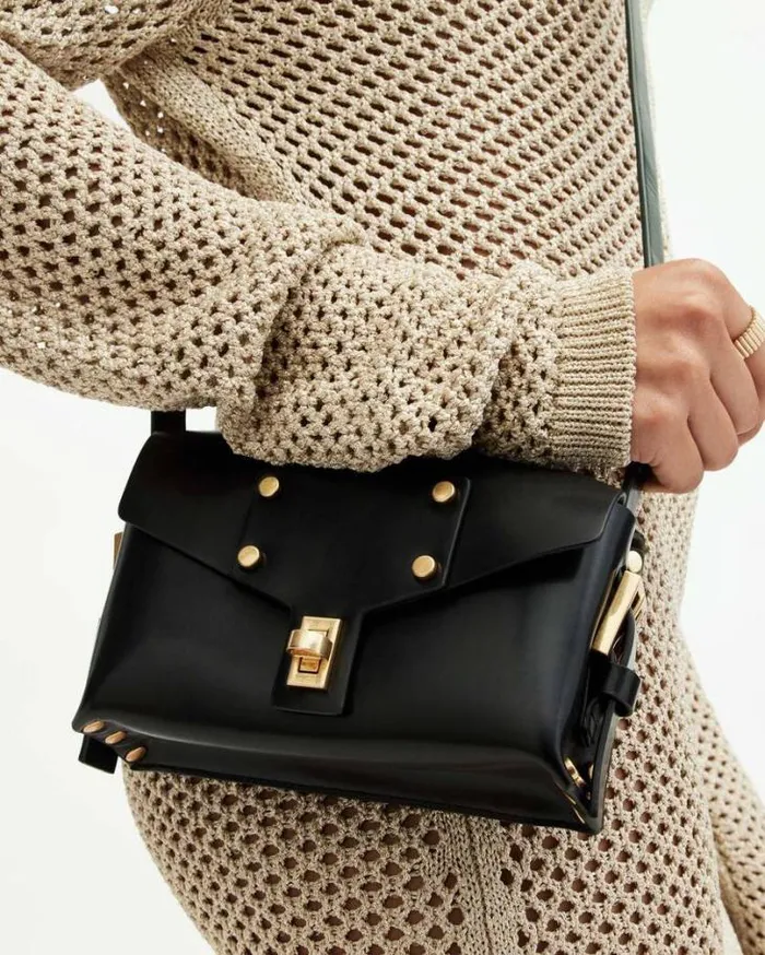 Miro Mini Leather Crossbody Bag Black Women AllSaints Handbags and Wallets