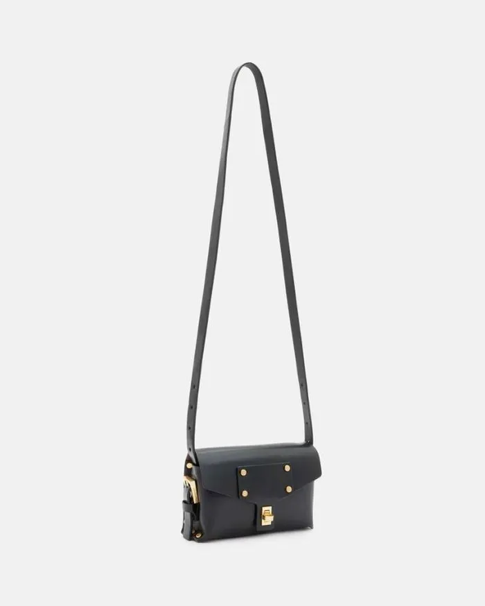 Miro Mini Leather Crossbody Bag Black Women AllSaints Handbags and Wallets