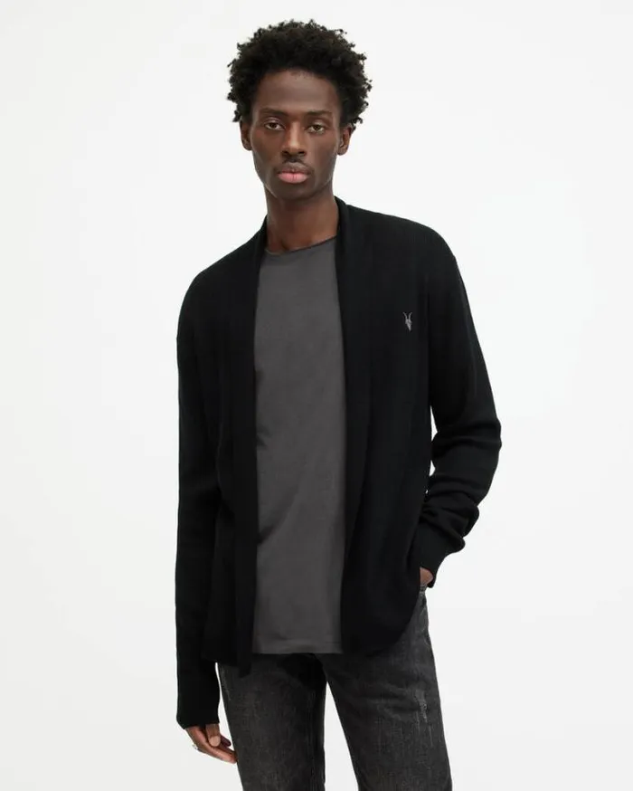 Mode Merino Open Cardigan Black Men AllSaints Sweaters