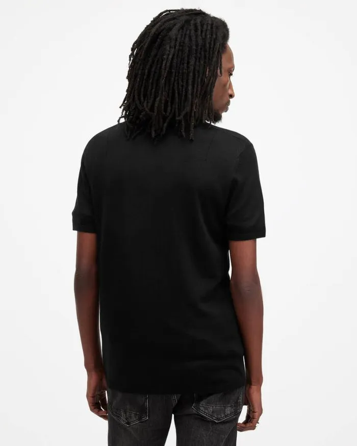 Mode Merino Short Sleeve Polo Shirt Black Men AllSaints Polos