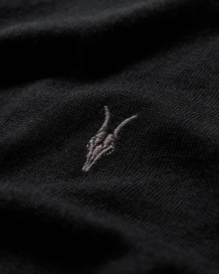 Mode Merino Short Sleeve Polo Shirt Black Men AllSaints Polos