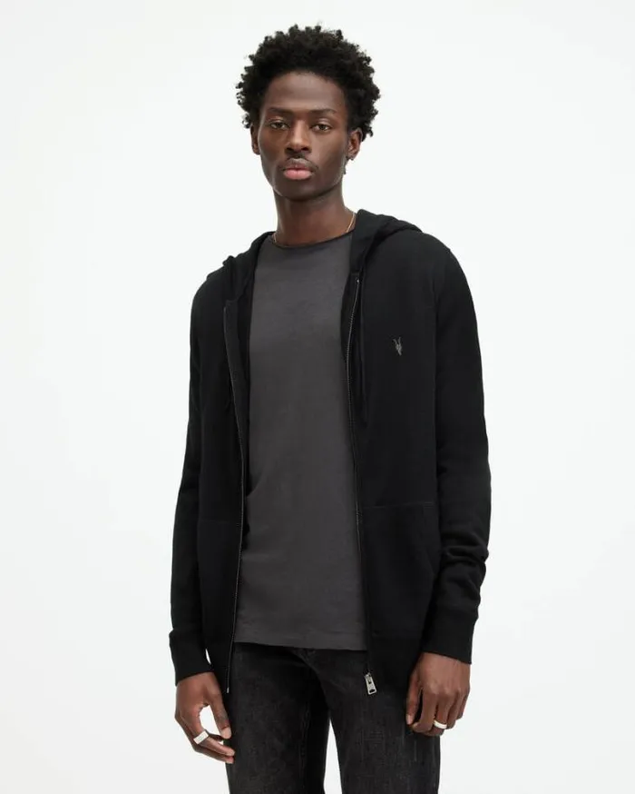 Mode Merino Zip Up Ramskull Hoodie Black Men AllSaints Sweatshirts and Hoodies