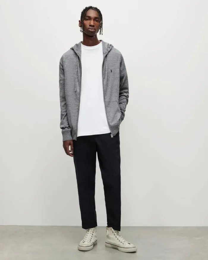 Mode Merino Zip Up Ramskull Hoodie Grey Marl Men AllSaints Sweaters