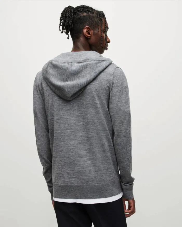 Mode Merino Zip Up Ramskull Hoodie Grey Marl Men AllSaints Sweaters