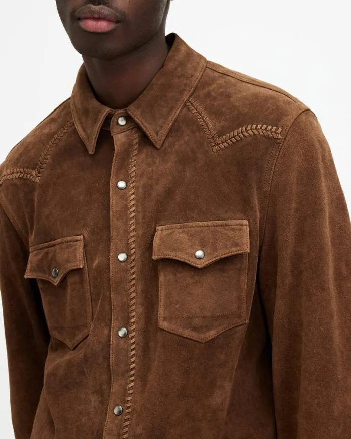 Montana Wax Finish Suede Shirt Hickory Brown Men AllSaints Shirts