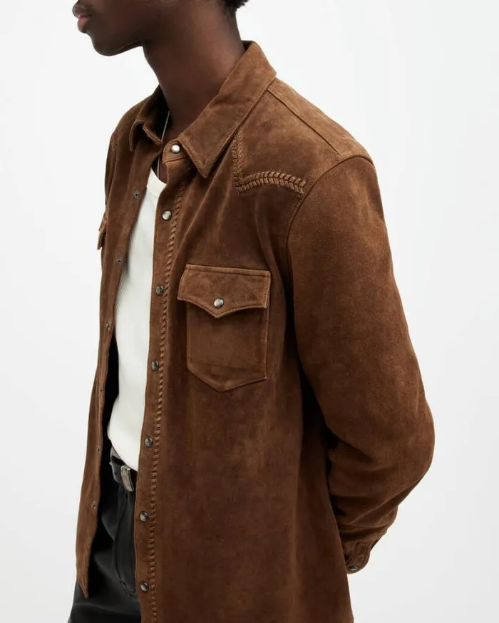 Montana Wax Finish Suede Shirt Hickory Brown Men AllSaints Shirts