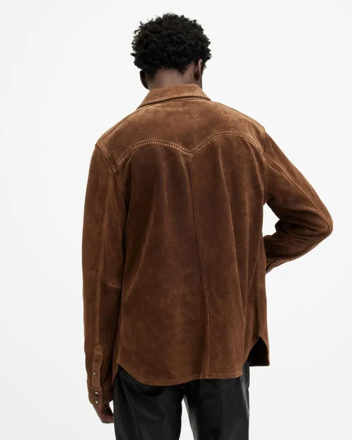 Montana Wax Finish Suede Shirt Hickory Brown Men AllSaints Shirts