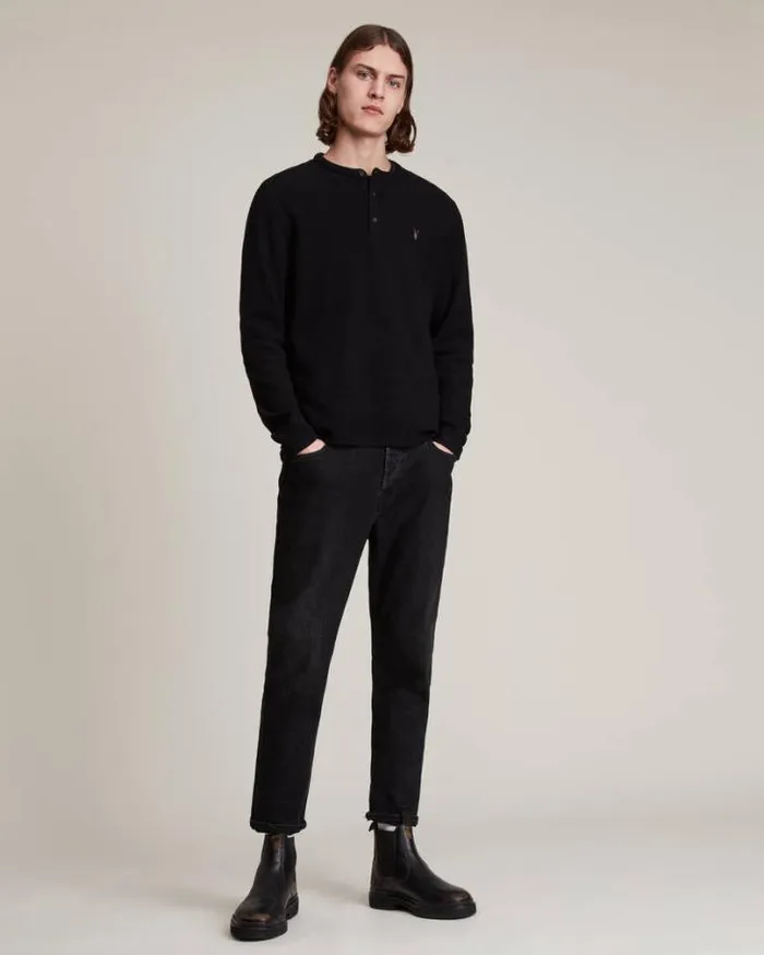 Muse Long Sleeve Henley Jet Black Men AllSaints TShirts