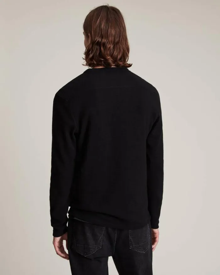 Muse Long Sleeve Henley Jet Black Men AllSaints TShirts