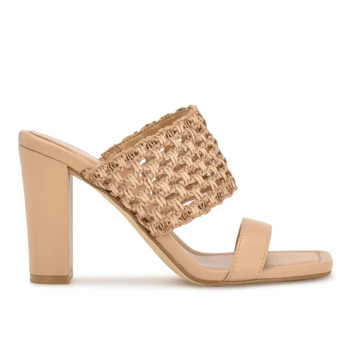 Mylas Heeled Slide Sandals Light Natural Women Nine West High Heels
