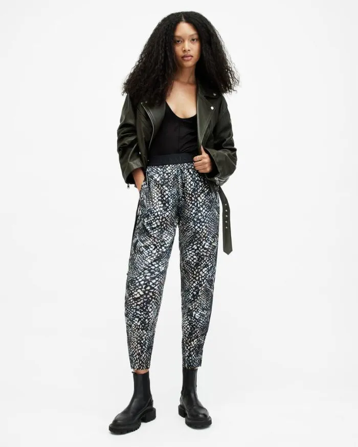 Nala Waima Print Tapered Pants Black Women AllSaints Pants and Leggings