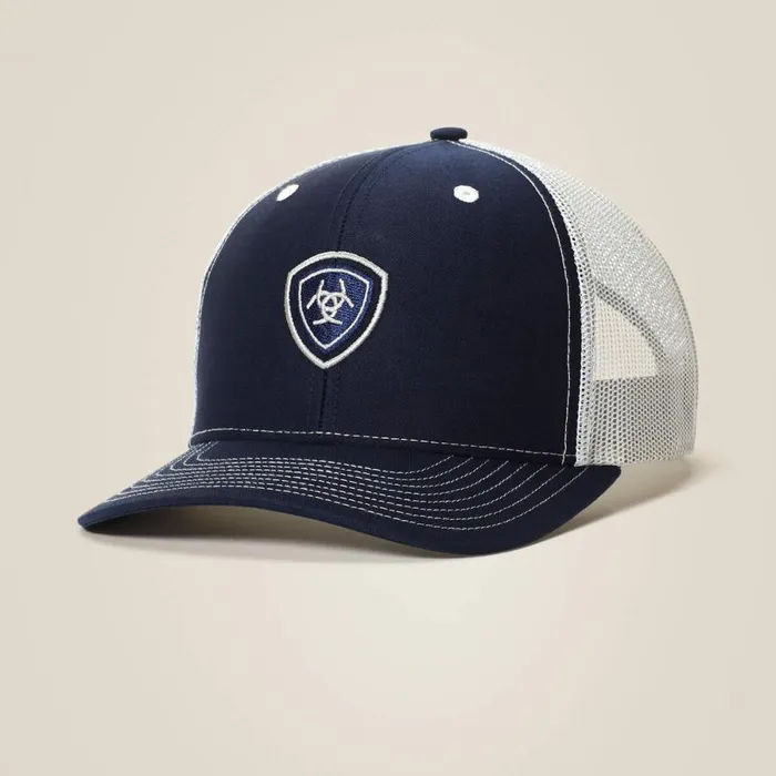 Navy Shield Mesh Snap Back Cap Navy Men Ariat Hats and Caps