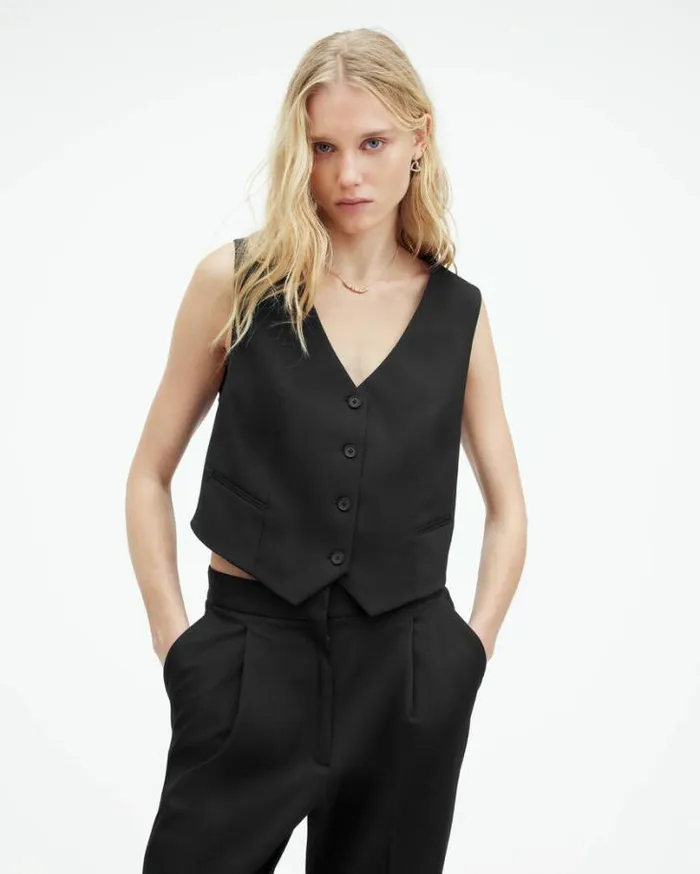 Nellie Tailored Waistcoat Black Women AllSaints Tops and Shirts