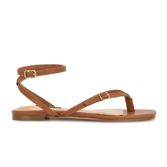 Nelson Ankle Wrap Flat Sandals New Luggage Women Nine West Sandals