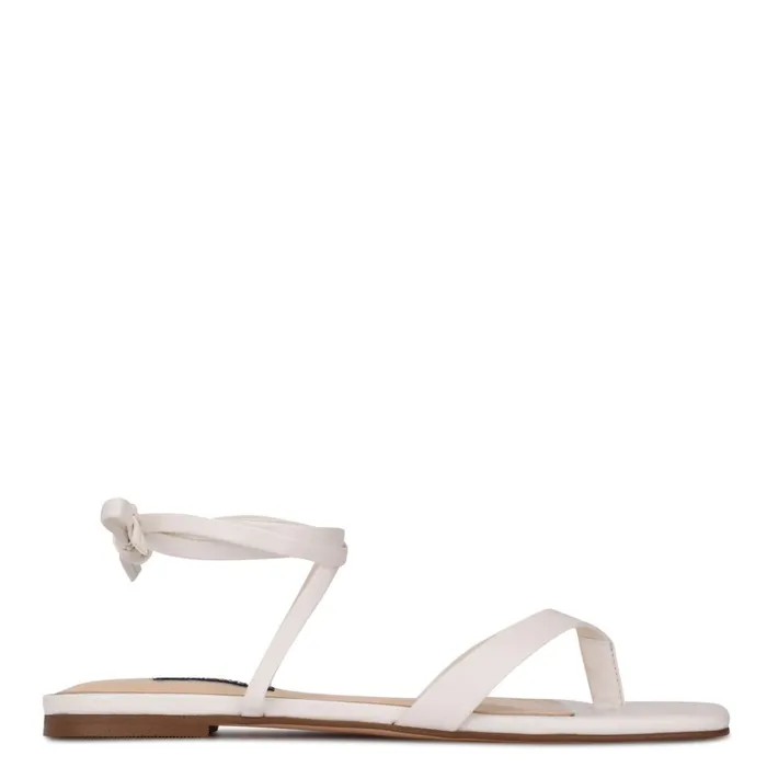 News Ankle Wrap Flat Sandals White Women Nine West Flats