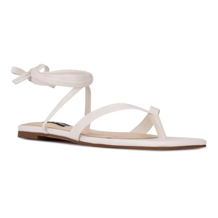 News Ankle Wrap Flat Sandals White Women Nine West Flats News Ankle Wrap Flat Sandals White Women Nine West Flats