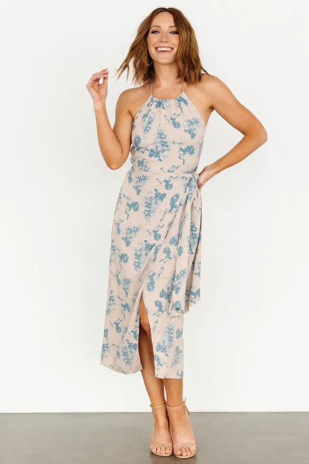 Nicole Faux Wrap Midi Dress Natural Blue Women Baltic Born Midi Dresses