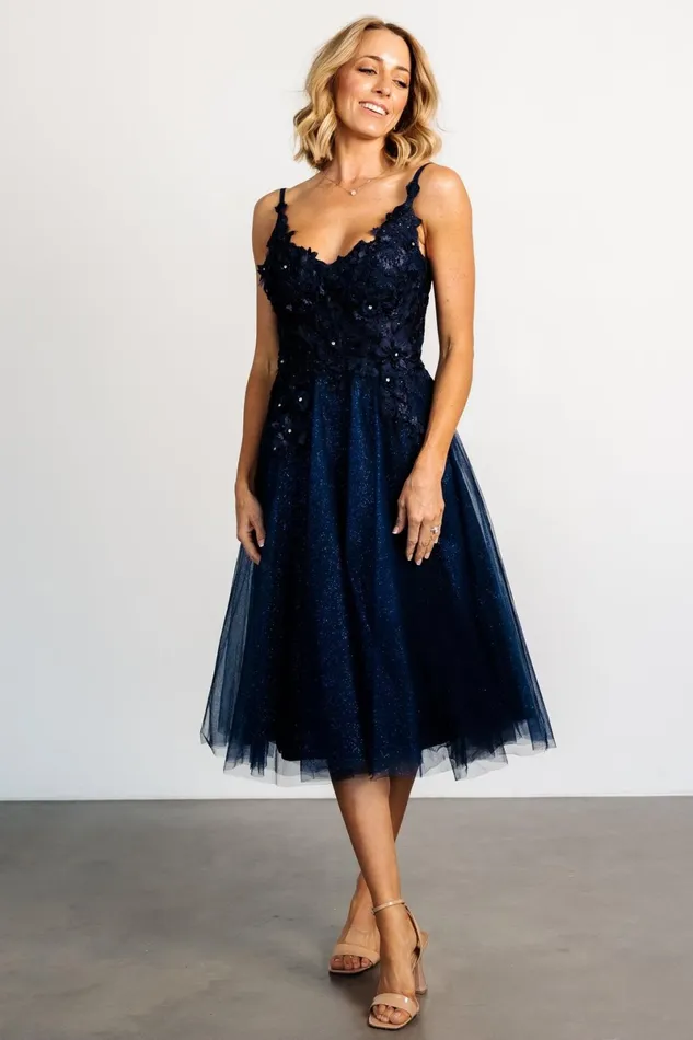 Noelle Shimmer Midi Dress Midnight Blue Women Baltic Born Embellished Sequin