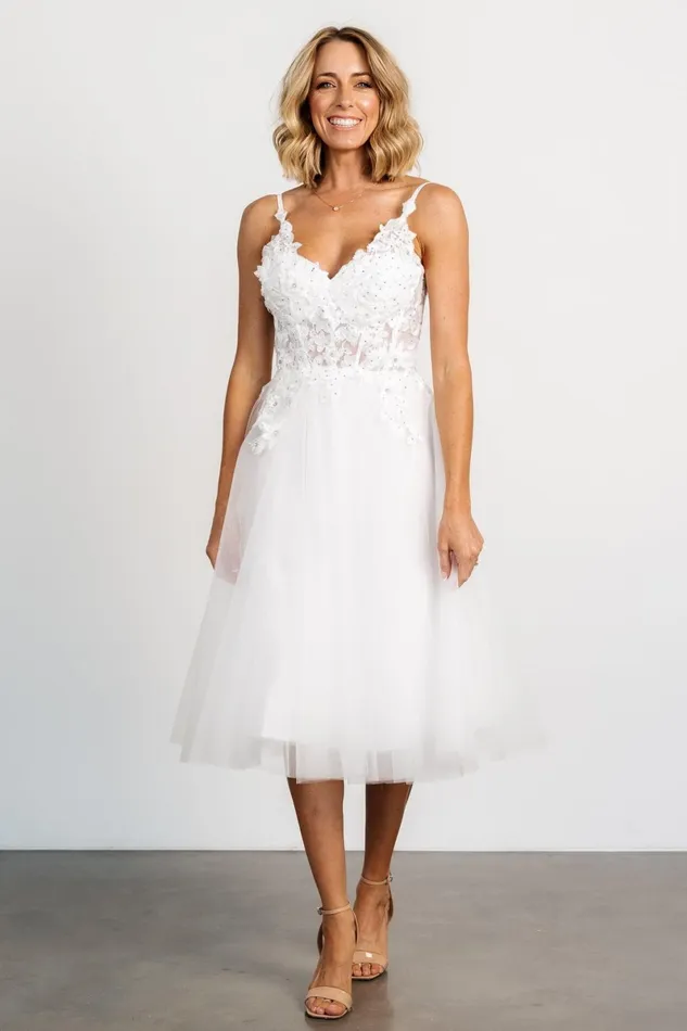 Noelle Shimmer Midi Dress Off White Women Baltic Born Bridal