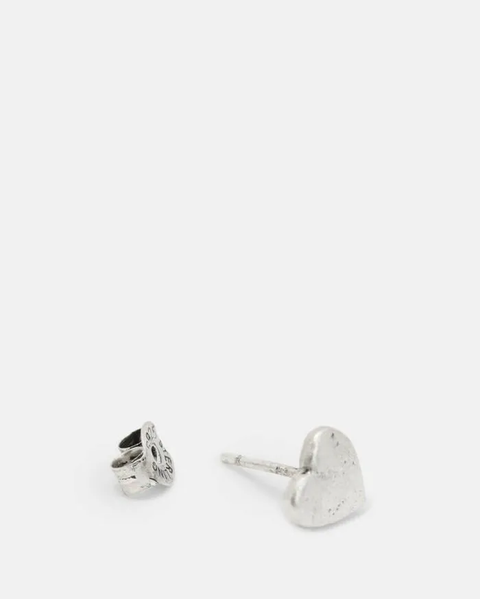 Obi Sterling Silver Heart Stud Earring Warm Silver Men AllSaints Jewelry