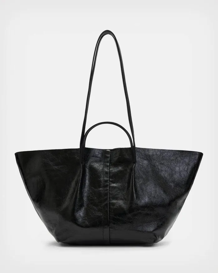 Odette Leather Tote Bag Black Shine Women AllSaints Handbags and Wallets