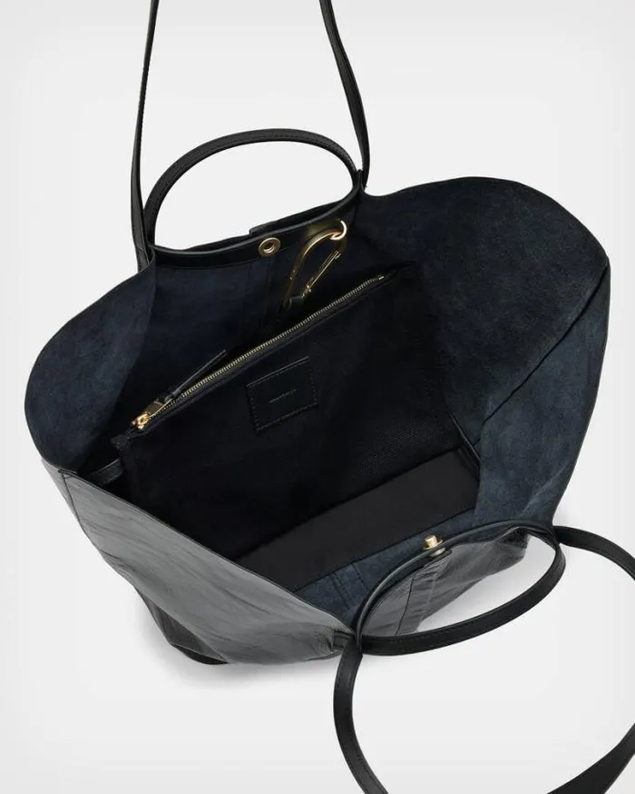Odette Leather Tote Bag Black Shine Women AllSaints Handbags and Wallets