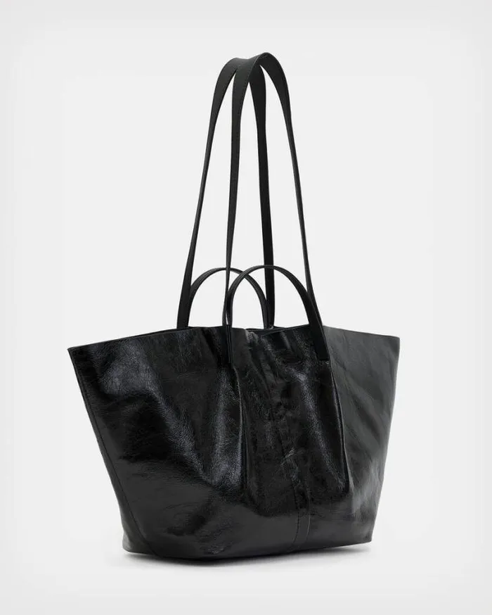 Odette Leather Tote Bag Black Shine Women AllSaints Handbags and Wallets