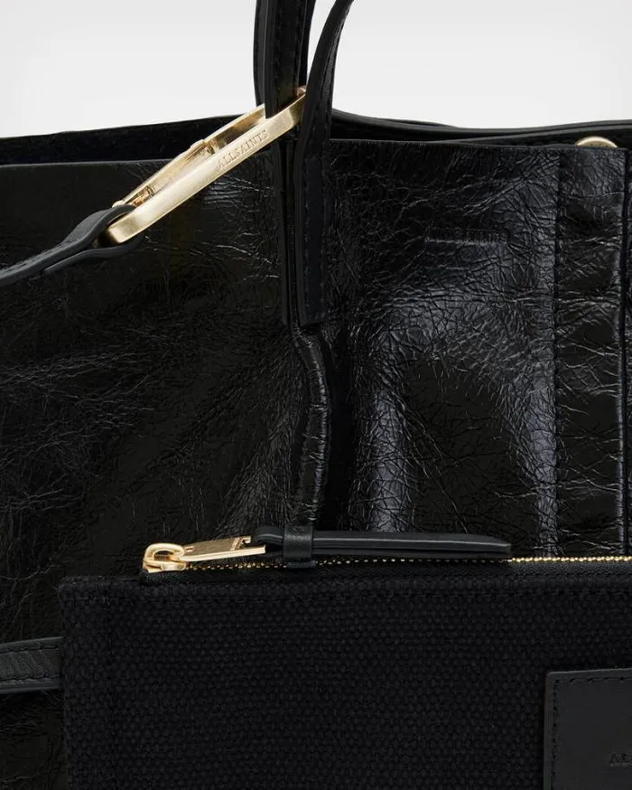 Odette Leather Tote Bag Black Shine Women AllSaints Handbags and Wallets