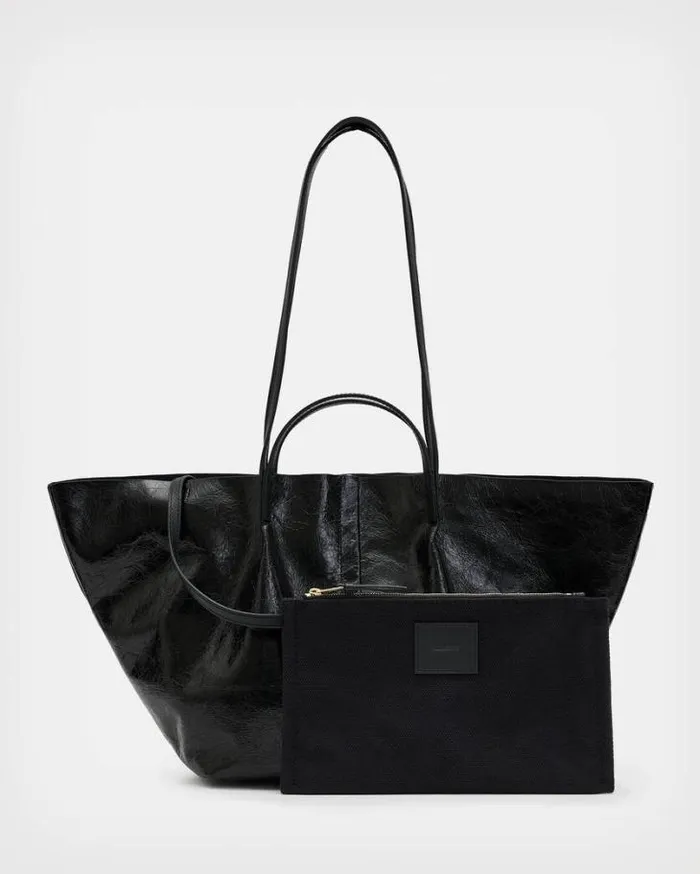Odette Leather Tote Bag Black Shine Women AllSaints Handbags and Wallets