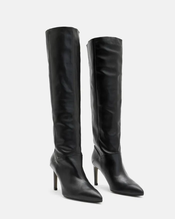 Odyssey Knee High Folding Leather Boots Black Women AllSaints Shoes and Boots Odyssey Knee High Folding Leather Boots Black Women AllSaints Shoes and Boots