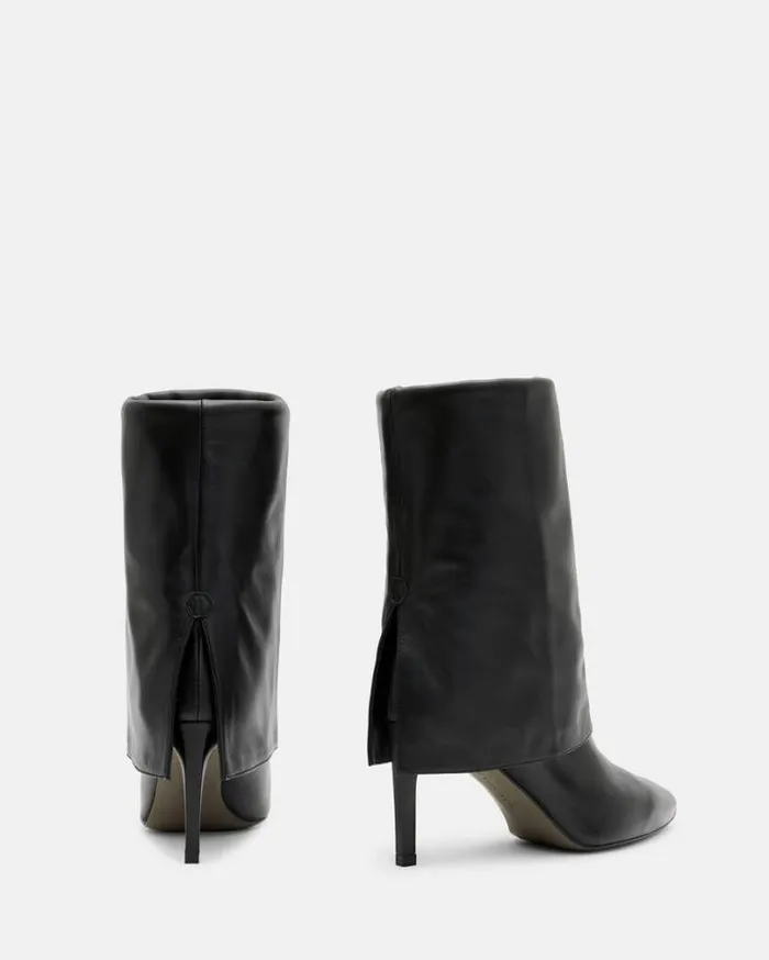Odyssey Knee High Folding Leather Boots Black Women AllSaints Shoes and Boots Odyssey Knee High Folding Leather Boots Black Women AllSaints Shoes and Boots