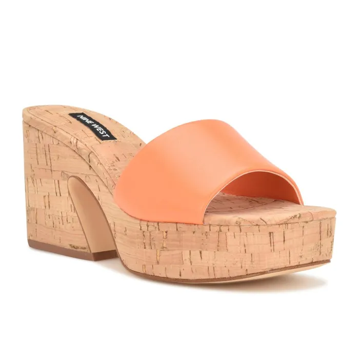 Oklee Platform Slide Sandals Perfect Orange Women Nine West Casual Oklee Platform Slide Sandals Perfect Orange Women Nine West Casual