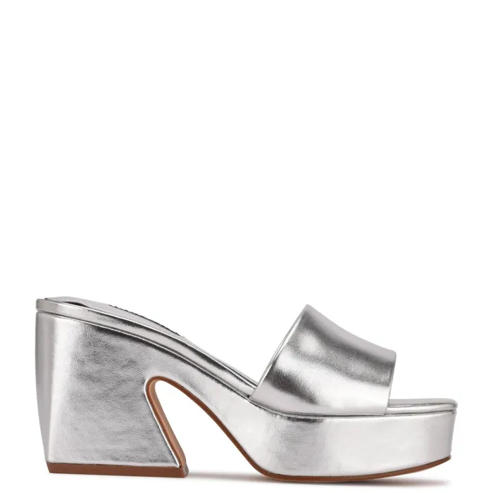 Oklee Platform Slide Sandals Silver Women Nine West Casual