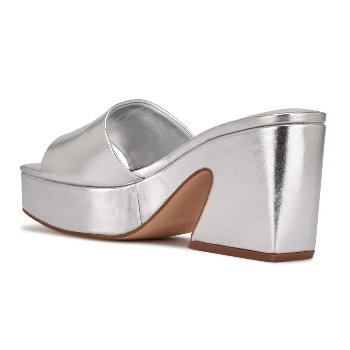 Oklee Platform Slide Sandals Silver Women Nine West Casual Oklee Platform Slide Sandals Silver Women Nine West Casual