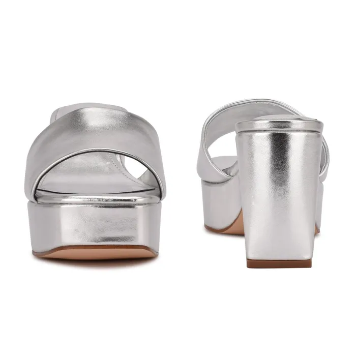 Oklee Platform Slide Sandals Silver Women Nine West Casual Oklee Platform Slide Sandals Silver Women Nine West Casual