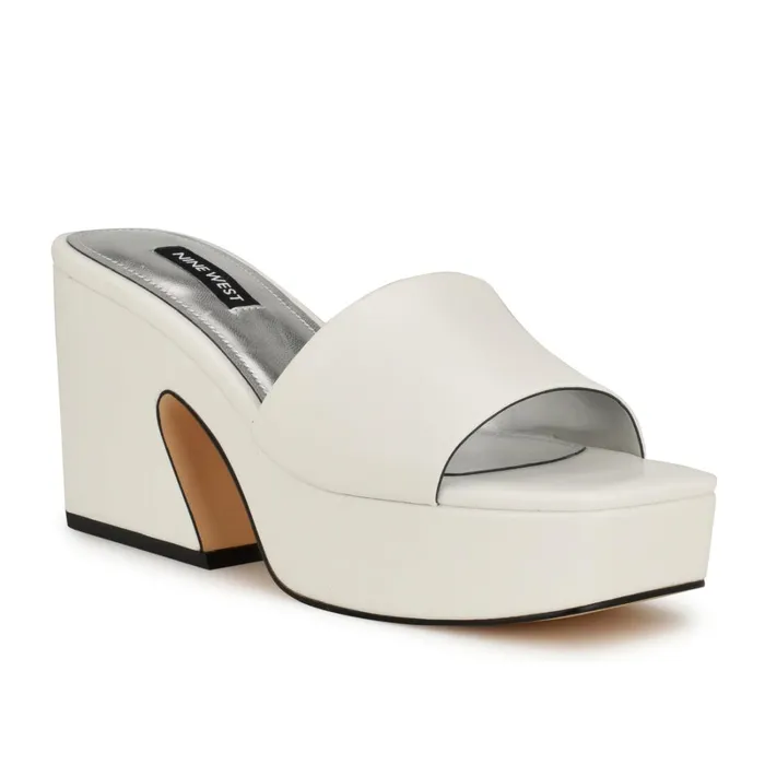 Oklee Platform Slide Sandals White Women Nine West Casual Oklee Platform Slide Sandals White Women Nine West Casual
