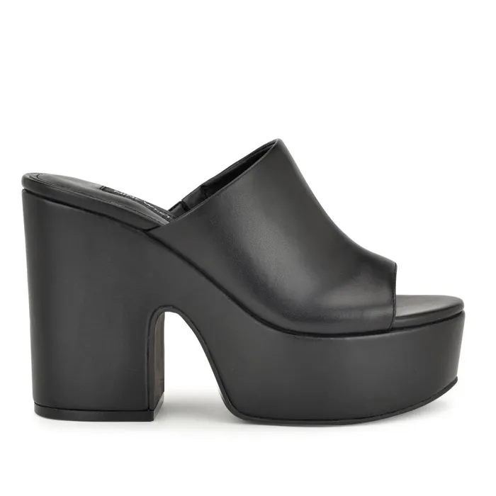 Olley Platform Slide Sandals Black Women Nine West High Heels