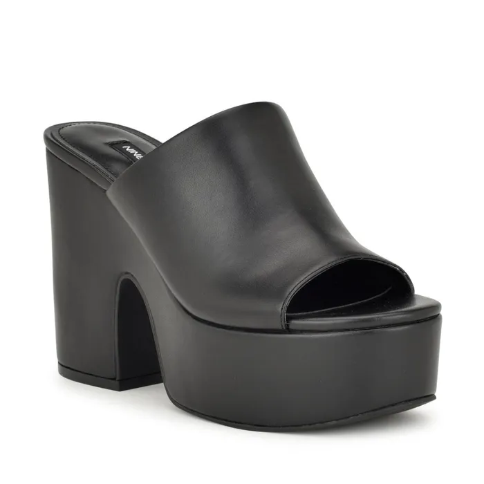 Olley Platform Slide Sandals Black Women Nine West High Heels Olley Platform Slide Sandals Black Women Nine West High Heels