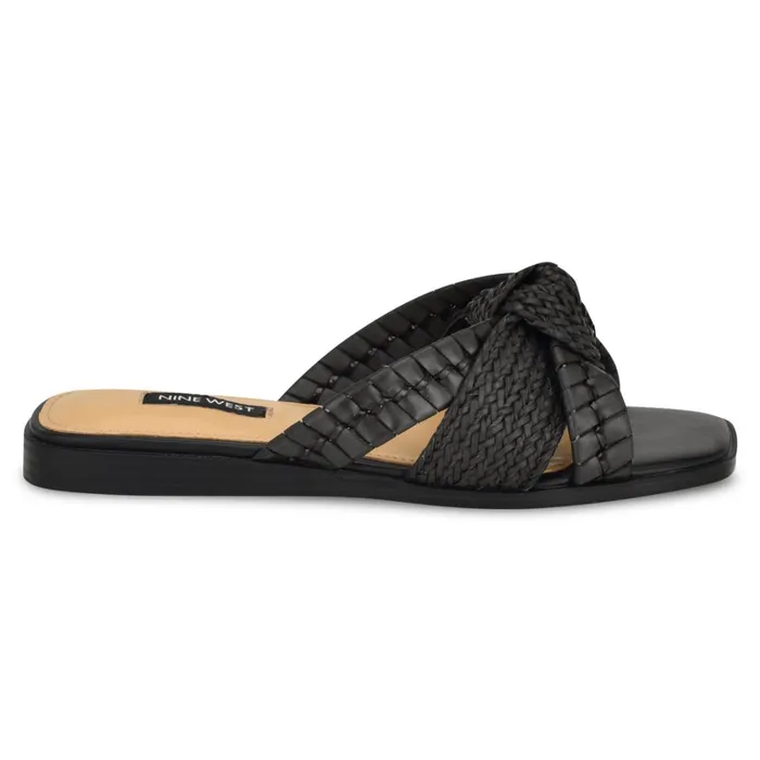Olson Knotted Flat Slide Sandals Black Women Nine West Casual