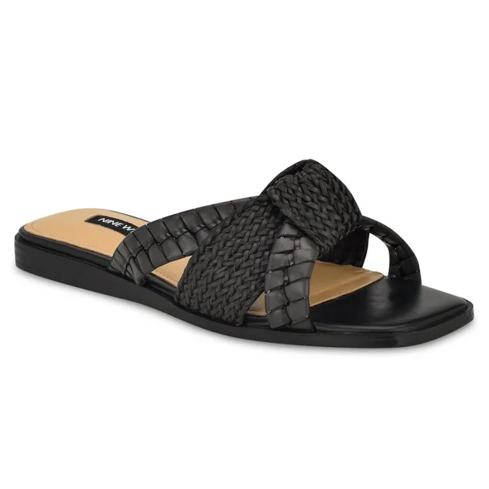 Olson Knotted Flat Slide Sandals Black Women Nine West Casual Olson Knotted Flat Slide Sandals Black Women Nine West Casual