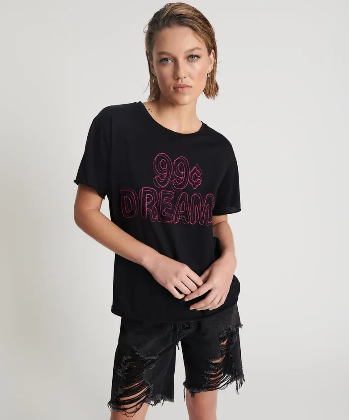One Teaspoon Basic Tees 99 CENT DREAMS ORGANIC EMBROIDERED TEE 8211 Women