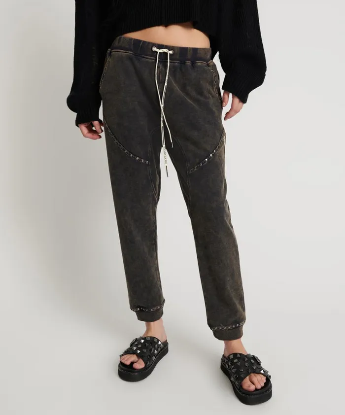 One Teaspoon Bottoms CHARCOAL STUDDED TRACKPANTS 8211 Women One Teaspoon Bottoms CHARCOAL STUDDED TRACKPANTS 8211 Women