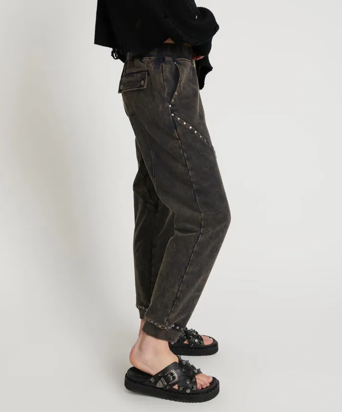 One Teaspoon Bottoms CHARCOAL STUDDED TRACKPANTS 8211 Women One Teaspoon Bottoms CHARCOAL STUDDED TRACKPANTS 8211 Women